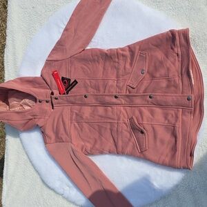 Mauve Pink Zip Sherpa Lined Hooded Coat Small Adjustable Cinch Drawstring Waist